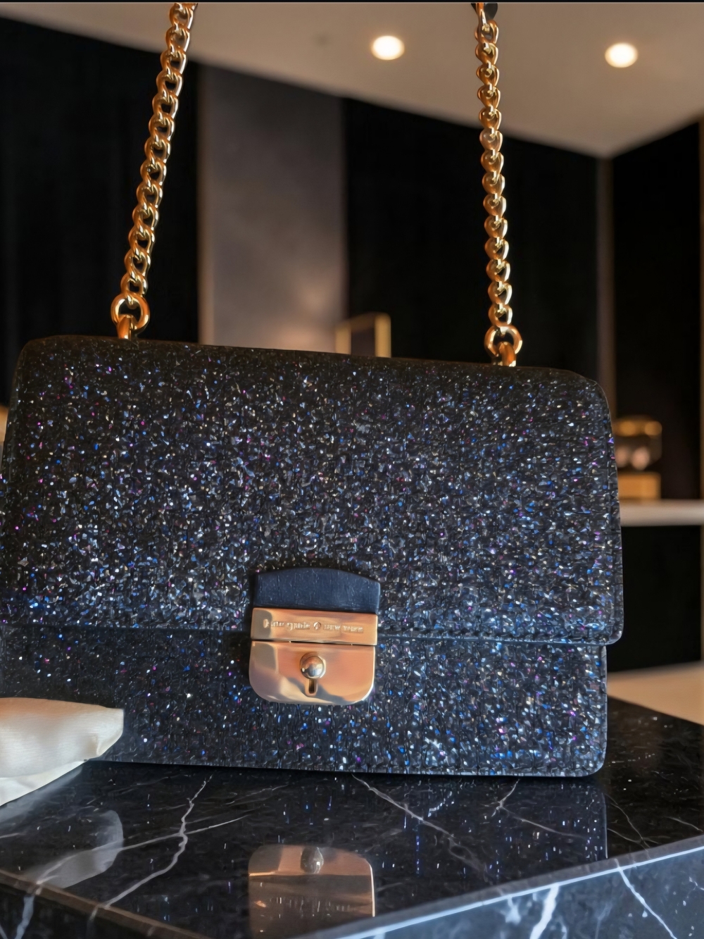 Kate Spade Sunset Lane Eden Glitter Black  Crossbody Evening Bag